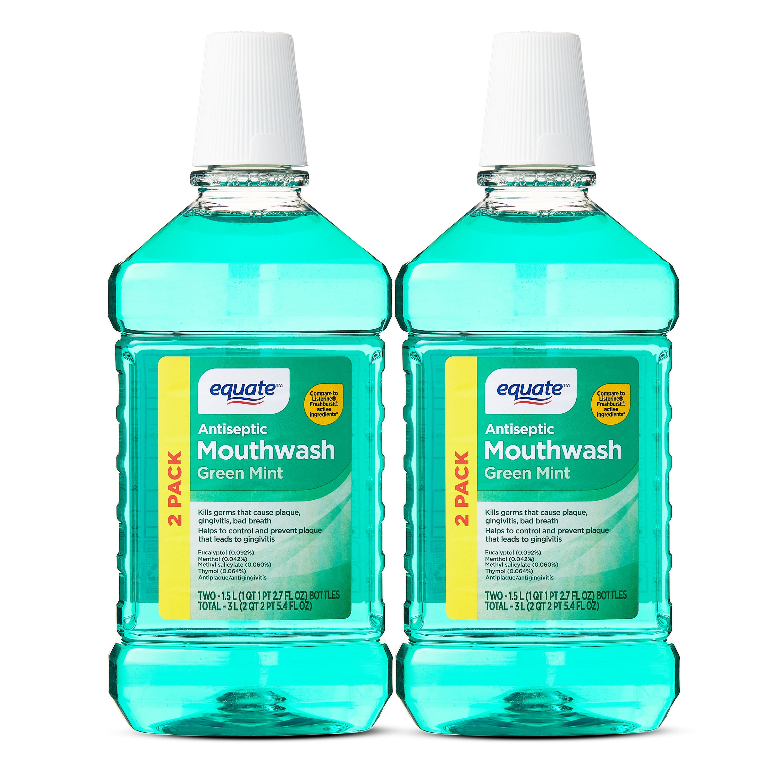 (12 pack) Equate Antiseptic Mouthwash, Green Mint, 1.5 L, 2 Count