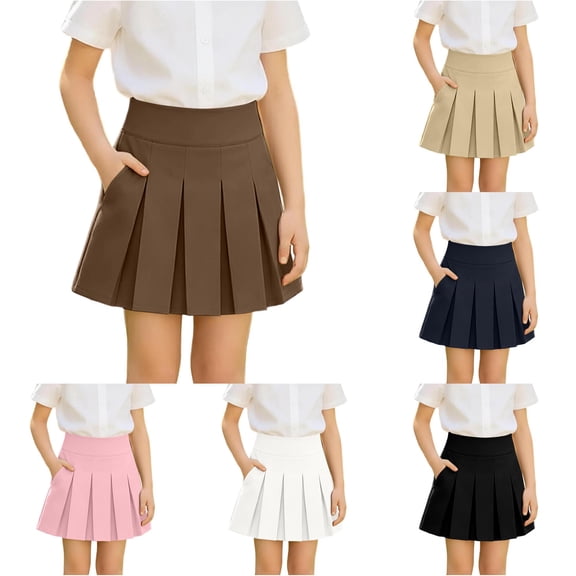 Pleated Skirt for Girls School Uniform Skirt Girls Pleated High Waist Stretch Casual Skirt with Pockets for Summer Wear Versatile School Outfit for Ages 5 to 14 Brown 5 Years