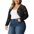 thumbnail image 4 of MODA NOVA Juniors Plus Size Sheer Floral Lace Shrug Open Front Crop Cardigan Black 1X, 4 of 6