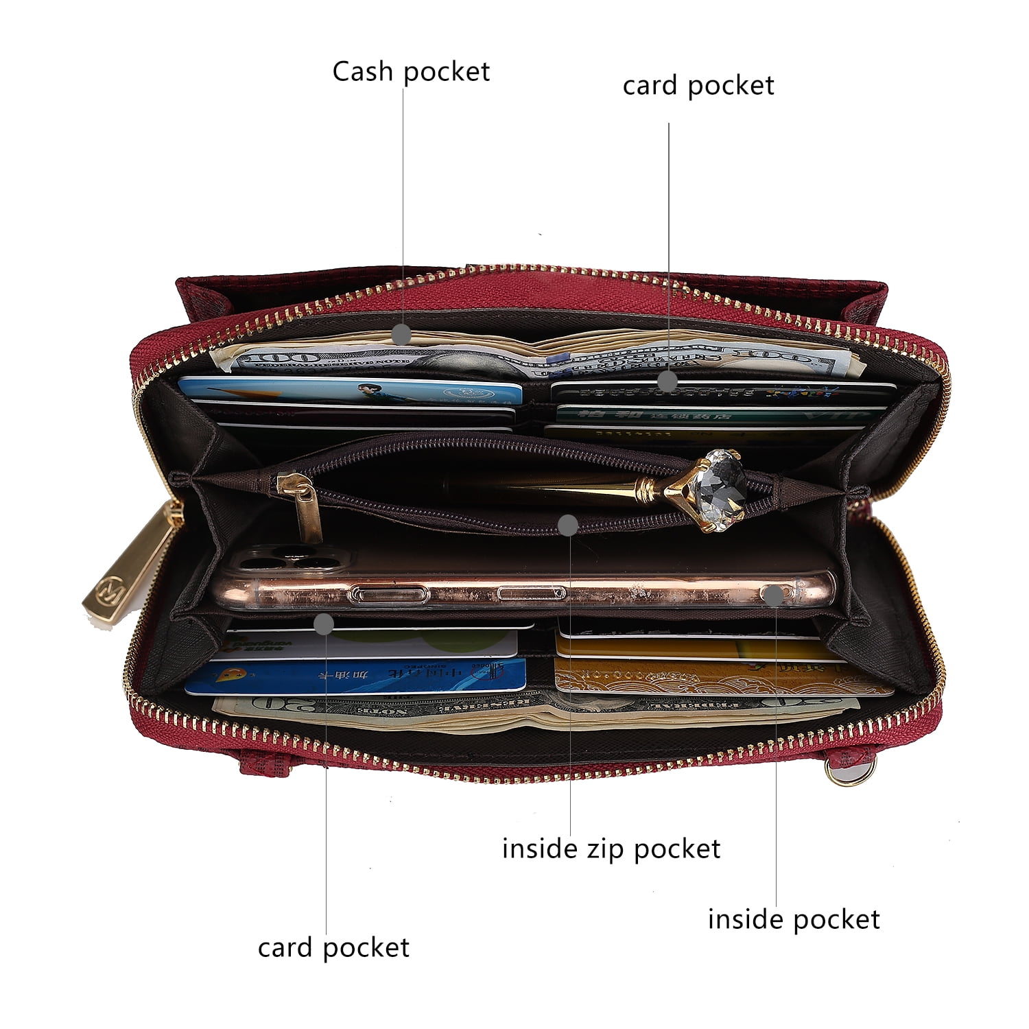 MKF Collection Olya Smartphone Wallet for Women, Sleek Convertible Purse Crossbody Handbag by Mia K - Brown
