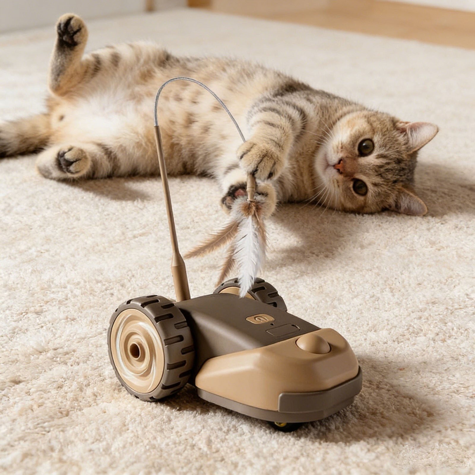 3-in-1 Interactive Cat Toy - 2-Speed Automatic Moving Mouse Cat Toys Self Play with Hanging Feather String Ribbon and Wiggly Silicone Mice Tail for Bored Indoor Adult Cats Kittens