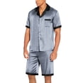 thumbnail image 2 of Ekouaer Men Satin Silk Pajamas Set with Pockets Sleepwear Shorts Satin Summer Loungewear 2 Piece Button Down Set, 2 of 6