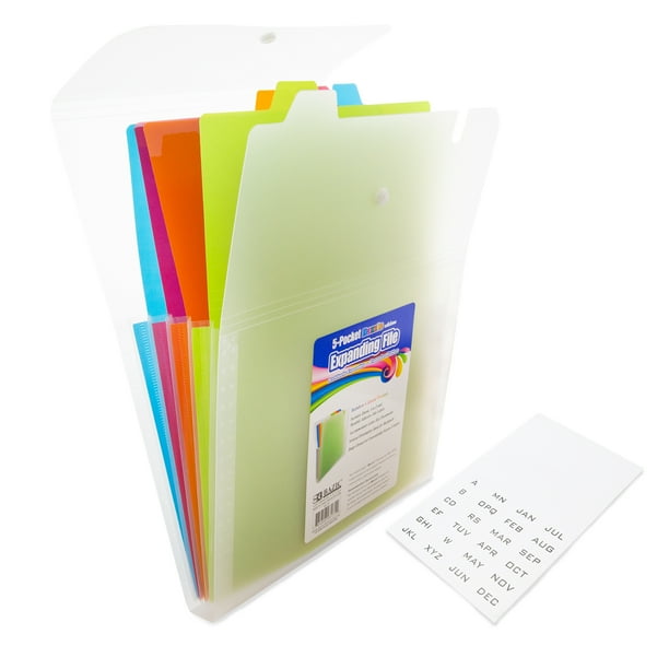BAZIC Expanding File Folder 5 Pockets w/ Tab, Letter Size Plastic File