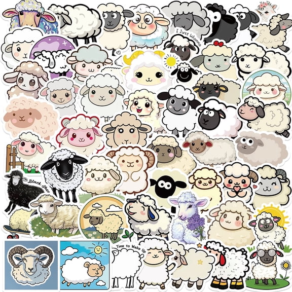 49 Sheep Stickers – Waterproof Vinyl Cute Farm Animal Decals for Water Bottles, Laptops, Notebooks, Tumblers, Phone Cases & Journals