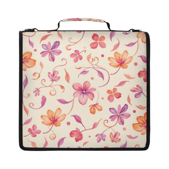 Zipper Binder with Shoulder Strap 2 inch 3 Ring Waterproof File Folder Organizer Bag 500 Sheet Curled Leaf Pattern