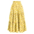 thumbnail image 3 of WTOBBY Women's Floral Print Bow Accent Maxi Skirt Pleated Tiered Long Skirt Casual Boho Skirt with Elastic Waist and Lightweight Flowy Fabric for Spring,Yellow XL, 3 of 3