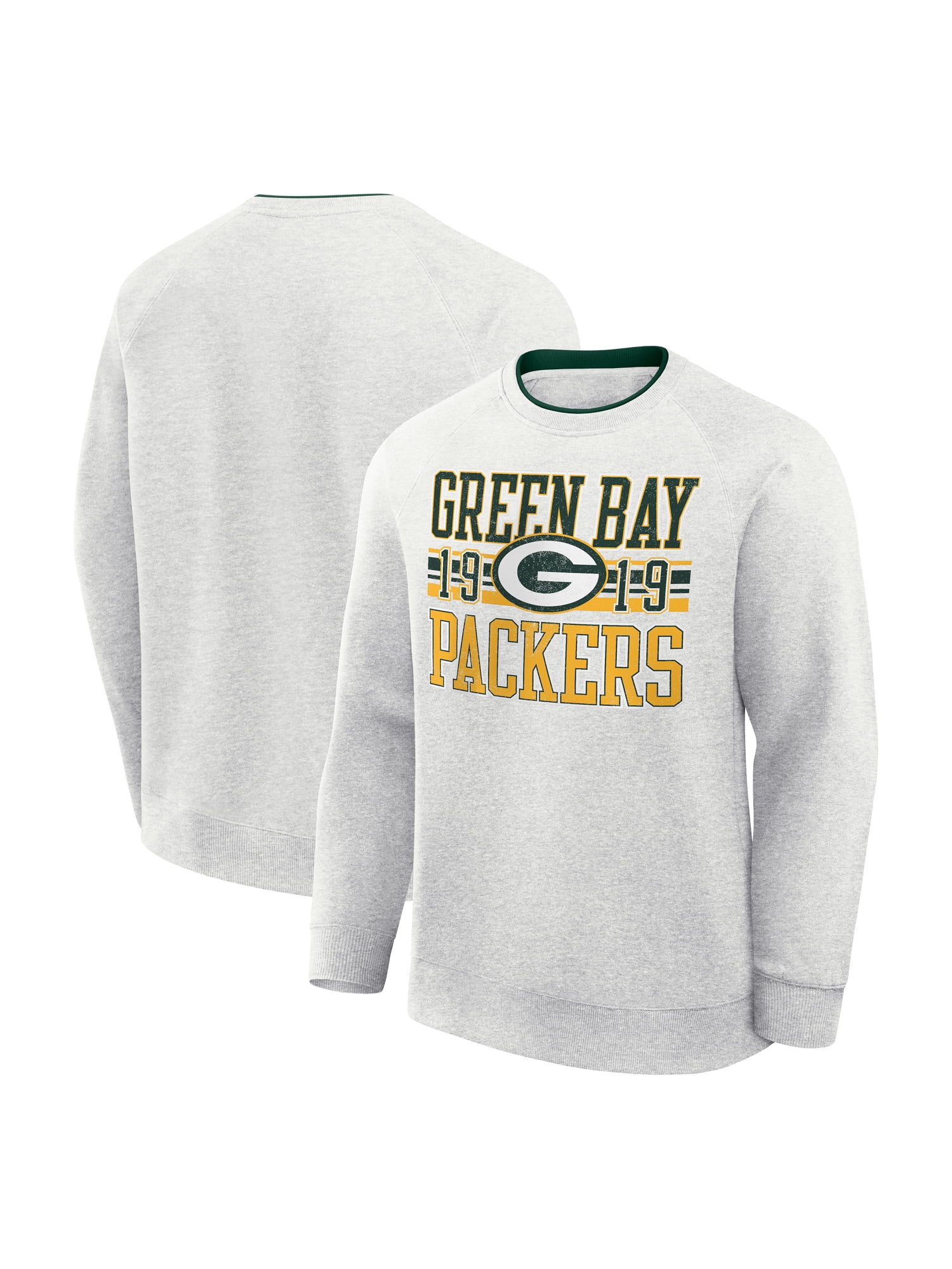 NFL Green Bay Packers Men's Cotton Gray Heather Long Sleeve Crew Fleece Sweatshirt