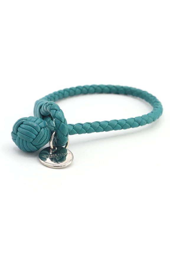 Pre-Owned Bottega Veneta Intrecciato Bracelet 113546 Blue-Green Leather Bangle for... (Good)