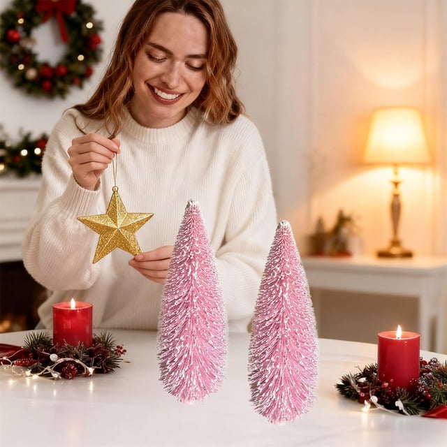 Árbol de Navidad de Escritorio En Miniatura, Decoración Navideña para El Hogar | Plástico | Rosa | 45 X 15 X 15 Cm | 200 G | Resistente Al Agua | Resistente Al Sol | Realista | No Requiere Mantenimie