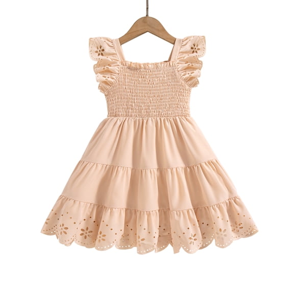 4T Baby Girls Dress 5T Girls Sleeveless Dress Toddler Girls Summer Dress Ruffle Solid Color Dress Apricot