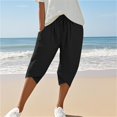 thumbnail image 2 of Outfmvch Summer Pants for Women Capris Drawstring with Pockets Straight Wide Leg Cotton Linen Pants Womened Wide Leg Paper Bag Pants Cropped Linen Pants Women Linen Palazzo Trousers Black S-2XL, 2 of 6