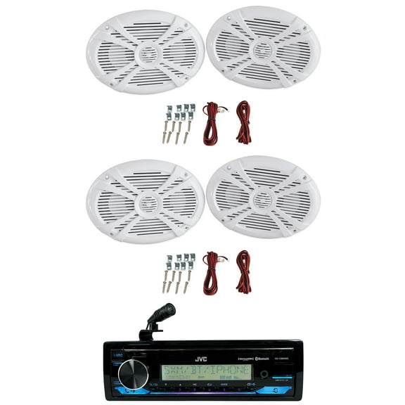 JVC KD-X38MBS 1-Din Marine Stereo Receiver w/Bluetooth/USB (4) 6x9" Speakers