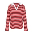 thumbnail image 3 of Savings Cotton Striped Sweatshirts Tops Color Block Collared V Neck Dropped Long Sleeve Fall Spring Casual Pullover (S, Red), 3 of 6