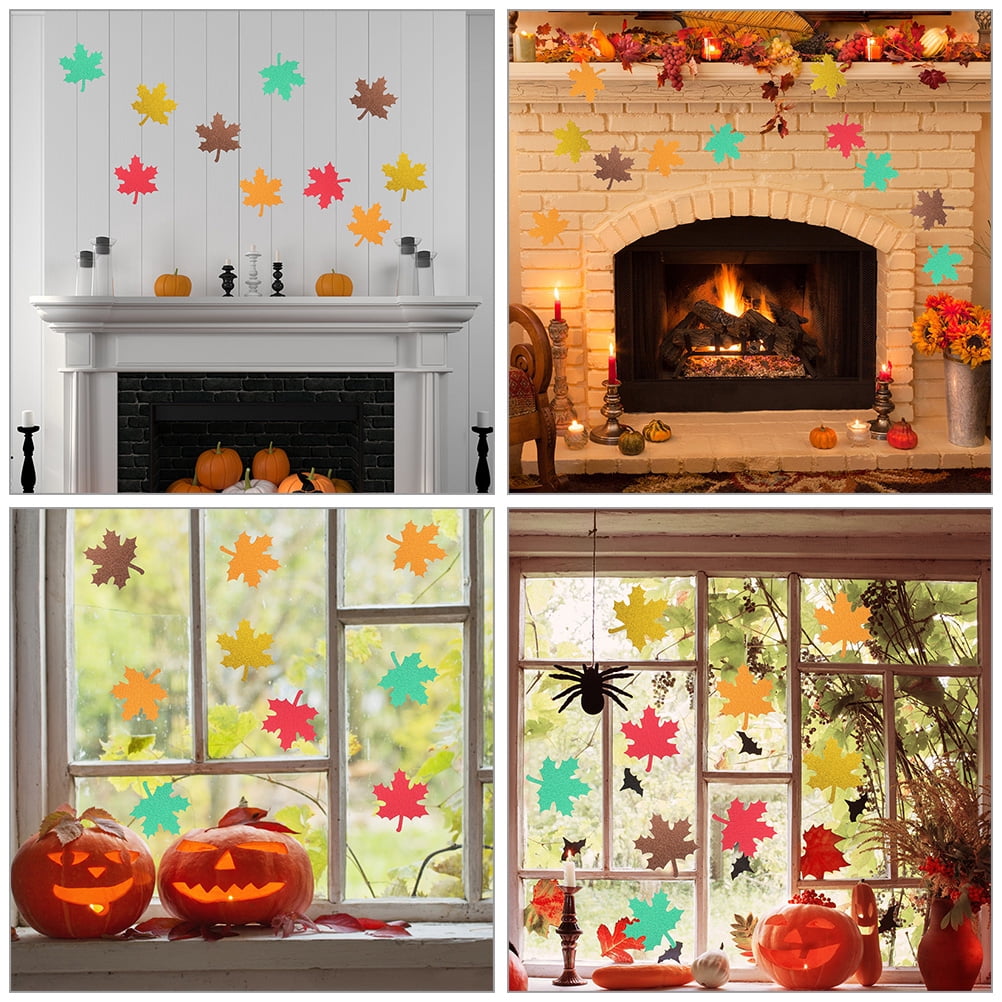 WASHWEPE 30Pcs Fall Leaves Table Decor Maple Leaf Shape Mixed Color Paper For Thanksgiving Day Celebrations