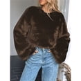 thumbnail image 4 of Women's Cropped Faux Fur Jacket Fashion Long Sleeve Casual Short Coat with Zipper Brown M, 4 of 8