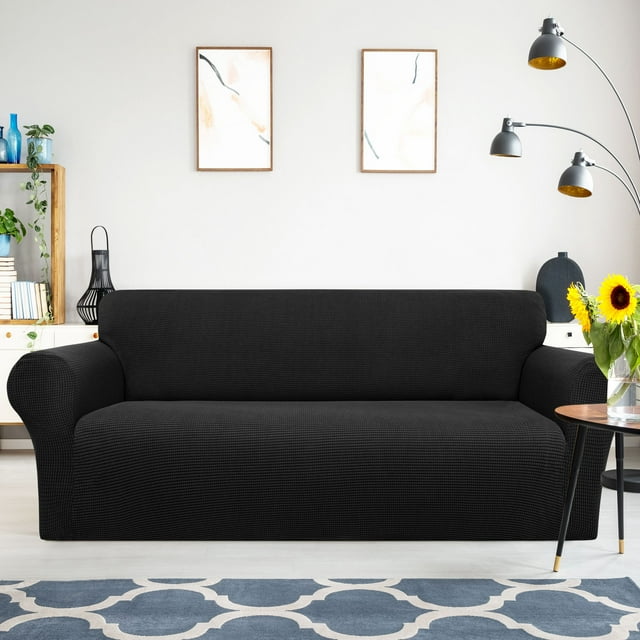 PiccoCasa Stretch Sofa Slipcover Washable Furniture Covers for Dogs Black X Large