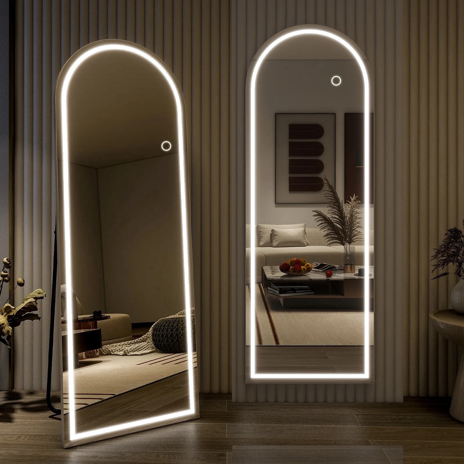 BEAUTYPEAK 64"x21" LED Arched Full Length Mirror Freestanding Full Body Mirror
