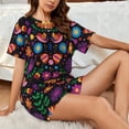 thumbnail image 4 of Fotbe Colorful Floral2 Print Pajama Set for Women 2 Piece Loungewear Short Sleeve Tops and Shorts Set Soft Sleepwear-3X-Large, 4 of 7