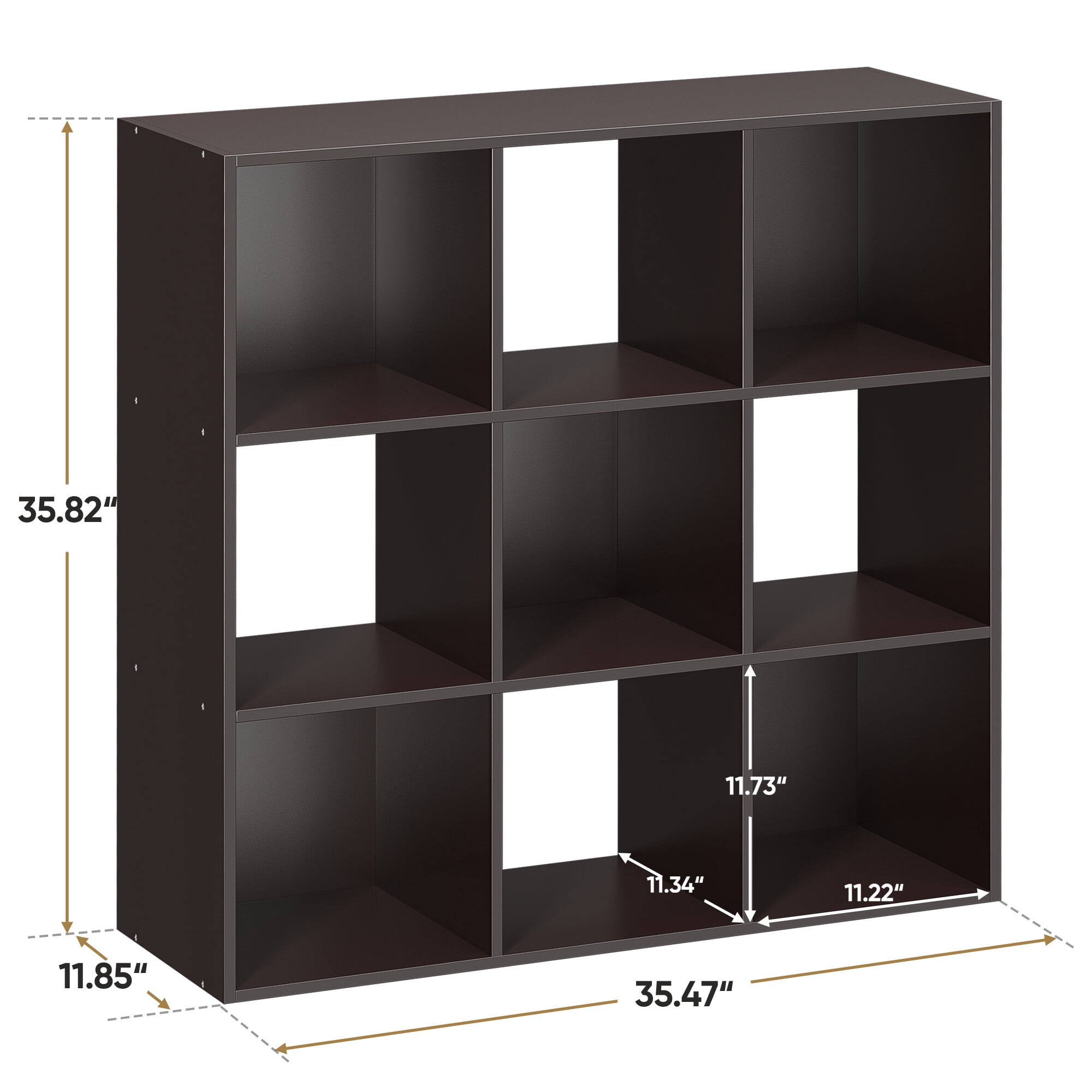 HomGarden 3-Tier 9 Cube Storage Organizer, Wood Bookcase Cabinet Bookshelf Espresso