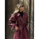 thumbnail image 4 of Abrigo elegante de cuero Pu con doble botonadura y solapa para mujer, abrigo largo ajustado de manga larga con bolsillo y cinturón, prendas de vestir color Burdeos para invierno, 4 of 5