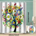 thumbnail image 2 of 100% Polyester Fabric Shower Curtain Waterproof Mildew Proof Bathroom Curtain with 12 Hook Rings Multicolor Flower Tree Pattern 180x200cm, 2 of 5