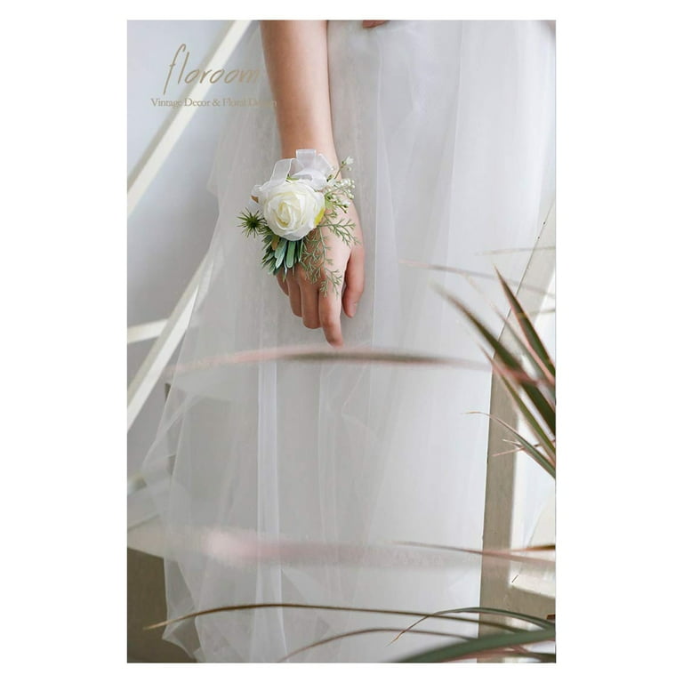 1Pc Wrist Corsage Wrist Corsage Plastic For Wedding Party Beige