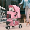 thumbnail image 3 of ZOPan 3-Wheel Pet Stroller, Foldable Travel Jogger for Small & Medium Dogs & Cats (Up to 33lbs), Lightweight Carrier with Breathable Mesh Cover, Cup Holder & Storage Basket, Pink, 3 of 10