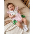 thumbnail image 6 of BemeyourBBs Newborn Baby Girl Golf Outfit Smocked Bubble Romper Ruffle Short Sleeve Plaid Print Bodysuit Playsuit with Bow Cute Infant Girls Summer Clothes, 6 of 9