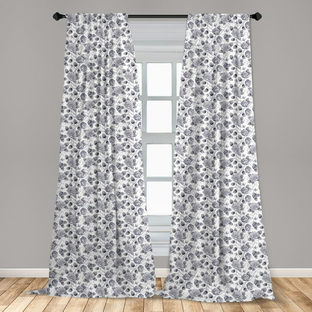 Grey Curtains 2 Panels Set Fl, Dark Grey Curtains With White Pattern
