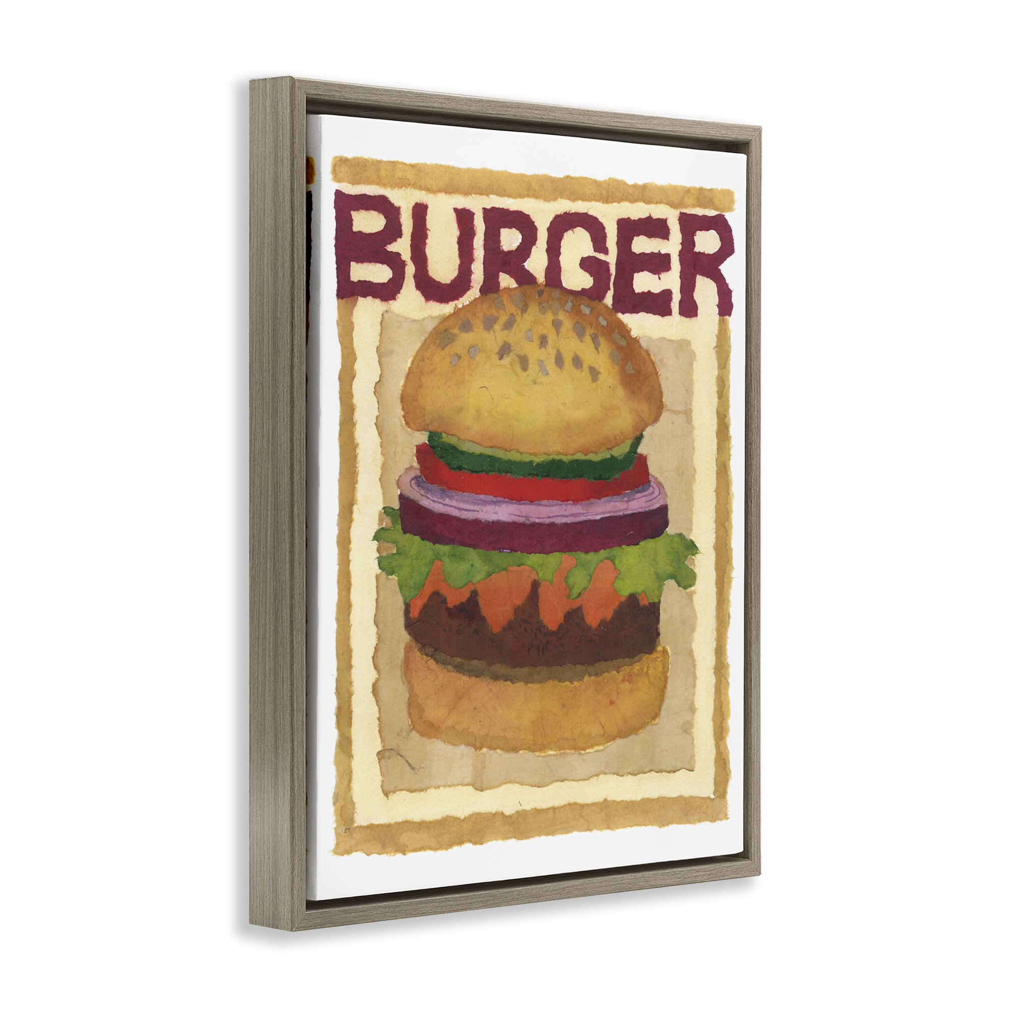 Stupell Industries Watercolor Style Burger Food & Beverage Painting Brown Floater Framed Art Print Wall Art, 25 x 31