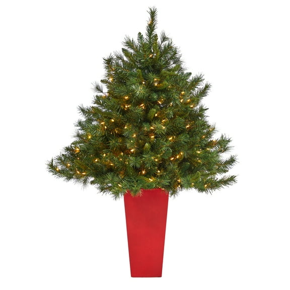 Nearly Natural 4.5' Mixed Pine Artificial Christmas Tree in Planter, Prelit with 250 Clear Lights