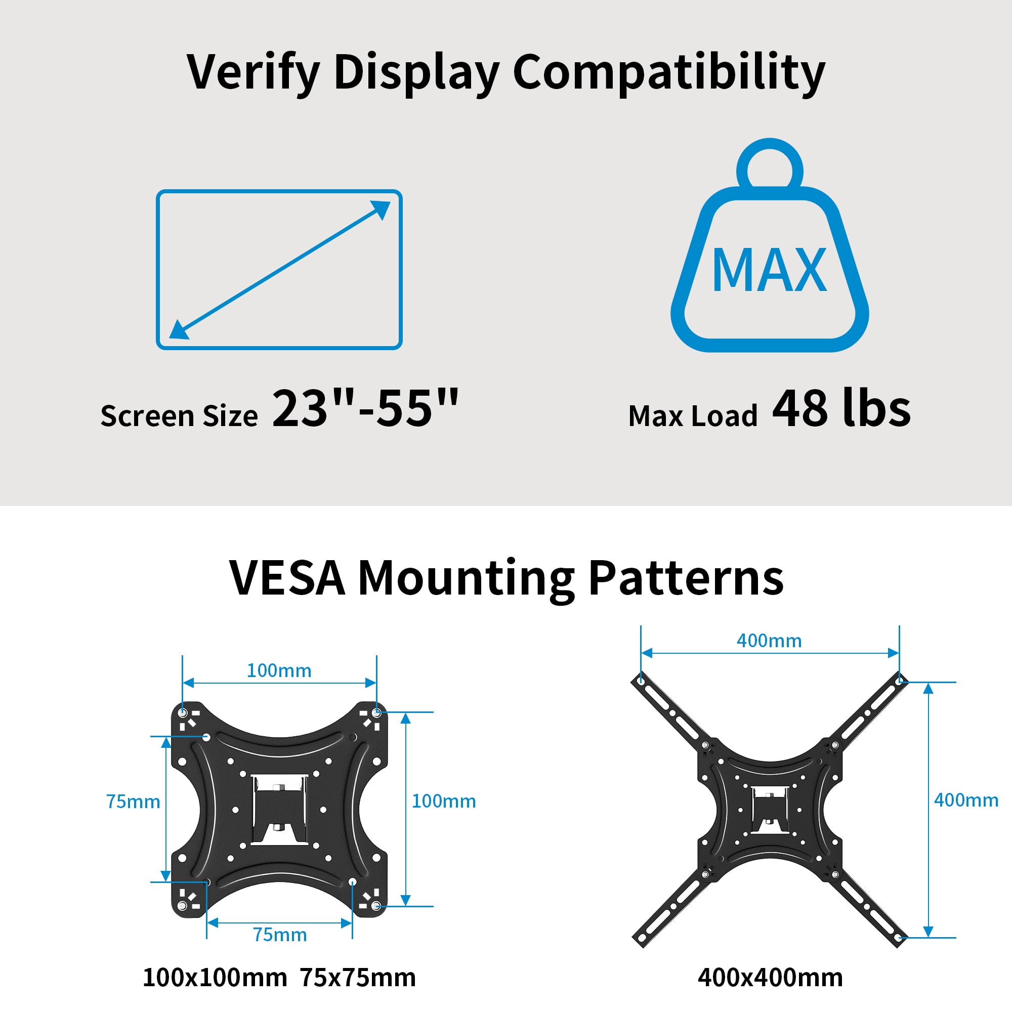 Scootworks Full Motion TV Wall Mount for 23-55 inch TVs Swivel Tilt Extend Retract, Holds up to 48 lbs, Max VESA 400x400mm