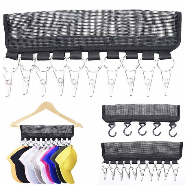 Fiudx Organizador de Sombreros con Clip de Acero Inoxidable, Fácil de Guardar, Compatible con Gorras de Béisbol, Gorras de Camionero, Gancho para Puerta de Armario, Tamaño Compacto de 16 X 32 Cm, Acc