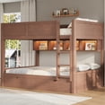 thumbnail image 3 of Harper & Bright Designs Full XL over Full XL Bunk Bed with 2 Drawers, Wood Full XL Bunk Bedframe with Storage Cabinets and LED Lights for Bedroom, Brown, 3 of 13