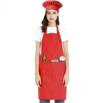 Toptie Cotton Canvas Adjustable Apron and Chef Hat Set for Men and Women-Red-L