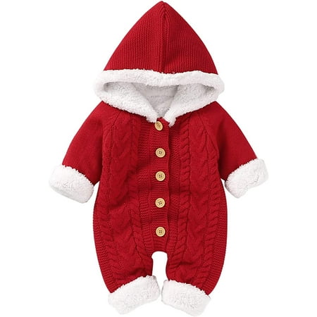 

YOUI-GIFTS Baby Hooded Knitted Jumpsuit Toddler Button Front Romper Coveralls for Boy Girl