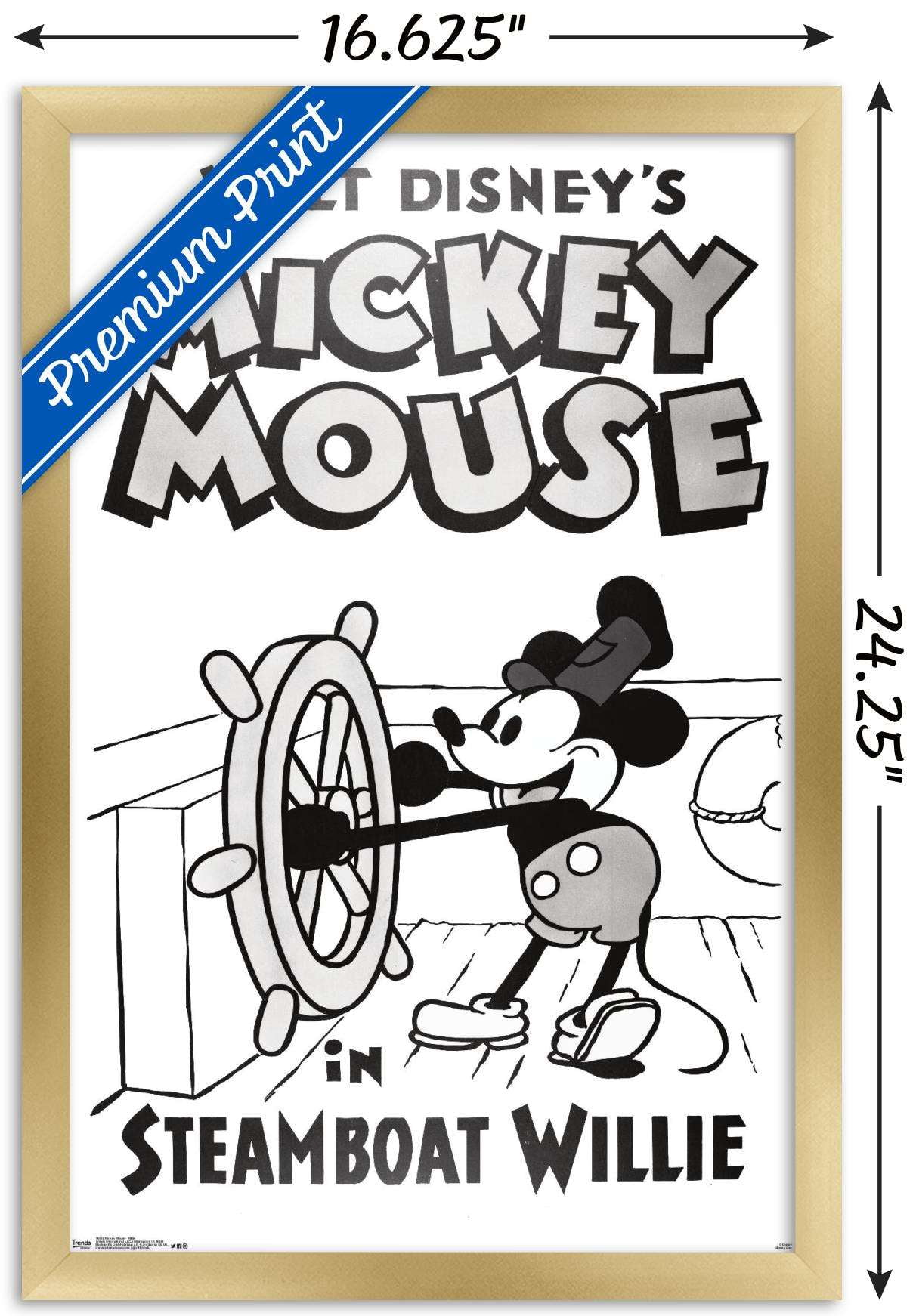 Disney Mickey Mouse - Steamboat Willie Wall Poster, 14.725" x 22.375", Framed