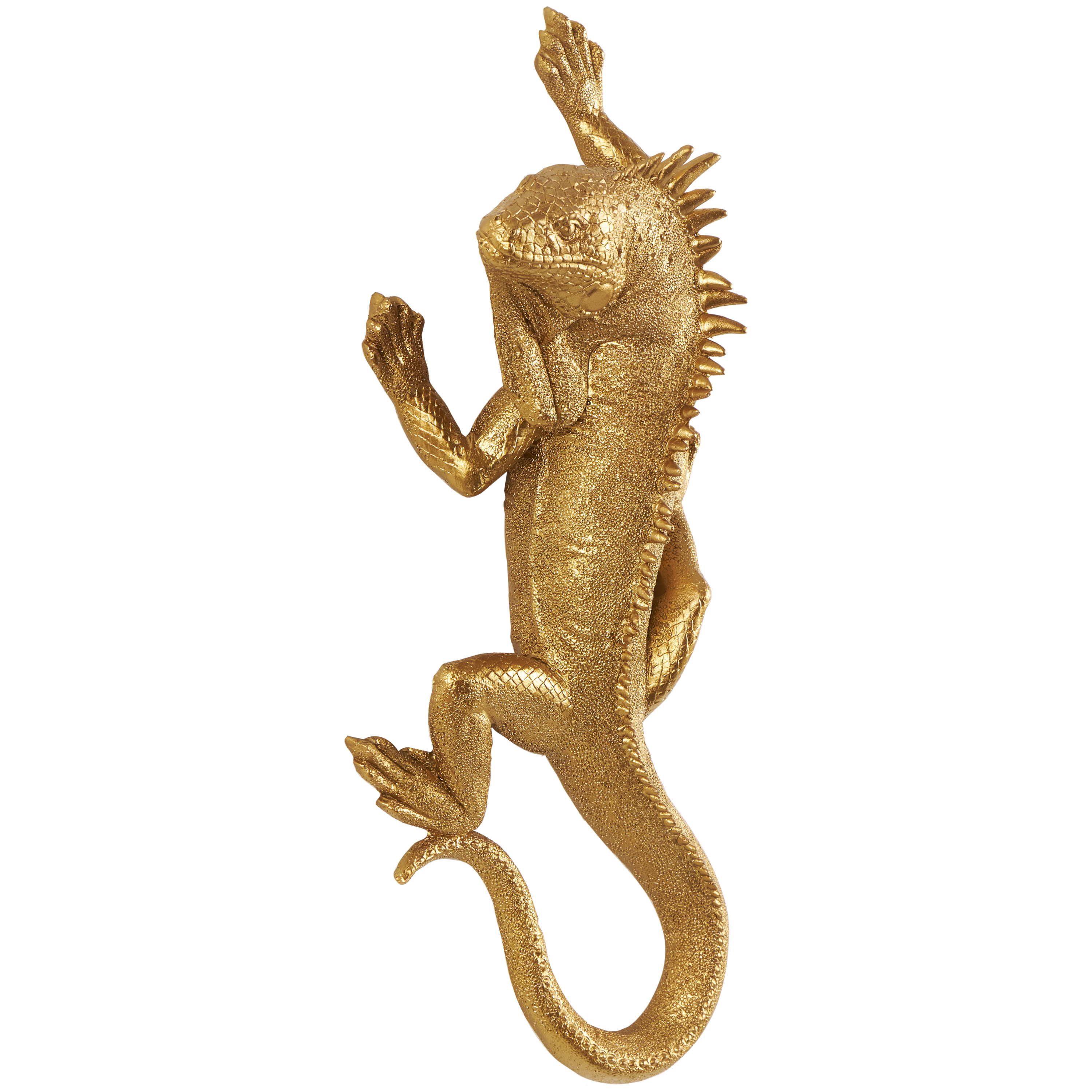 6" x 15" Gold Polystone Textured Climbing Lizard Sculpture, by DecMode