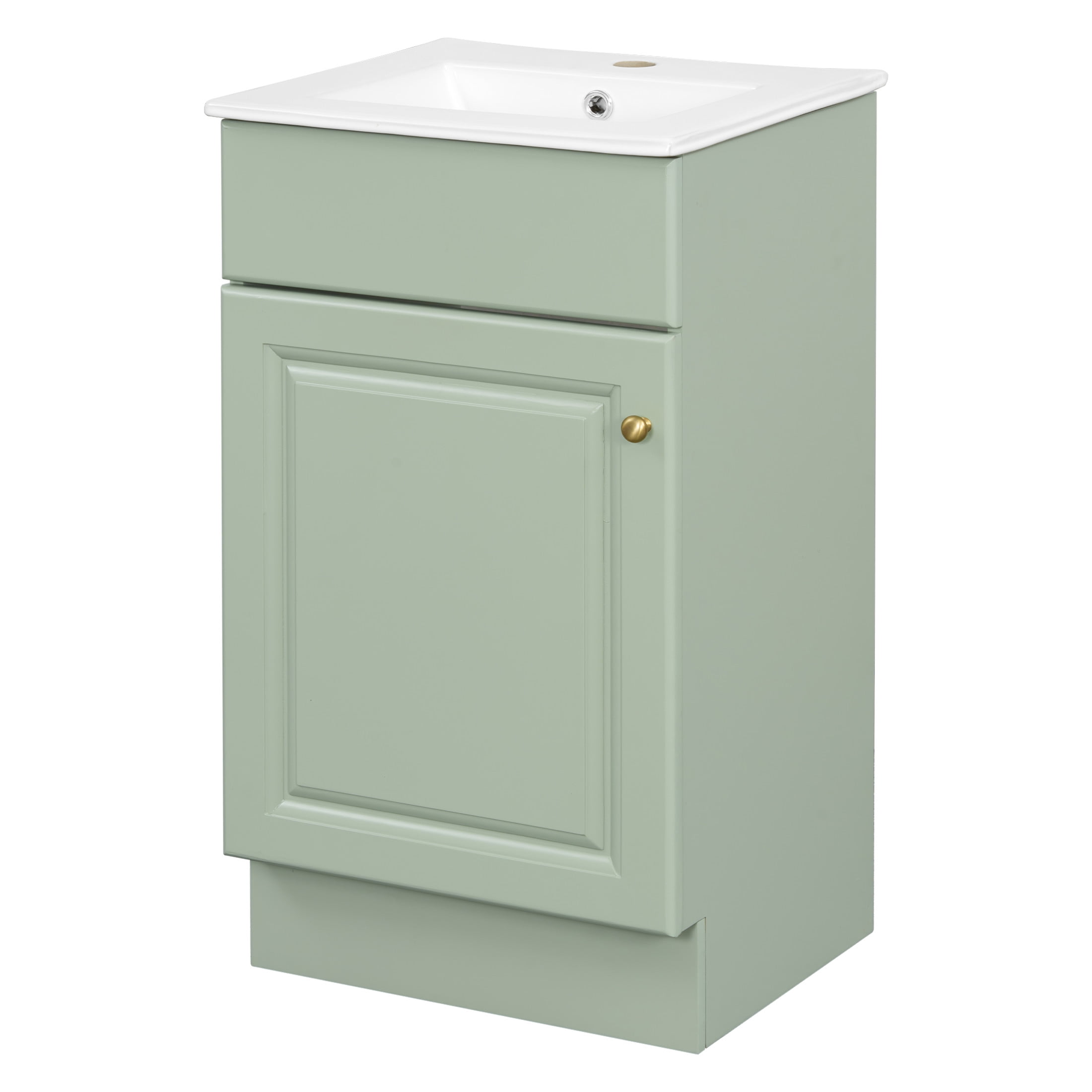 Christopher Knight Home Modern 18" Bathroom Vanity Cabinet with Ceramic Sink, Soft-Close Door, and Adjustable Storage, Light Green