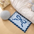 thumbnail image 4 of Bow-Shaped Bath Mat, Cute Scalloped Non-Slip Rug, Super Absorbent Microfiber Bathroom Carpet for Soft Comfort Underfoot, Plush Velvet Bow, Machine Washable, Blue, 4 of 5