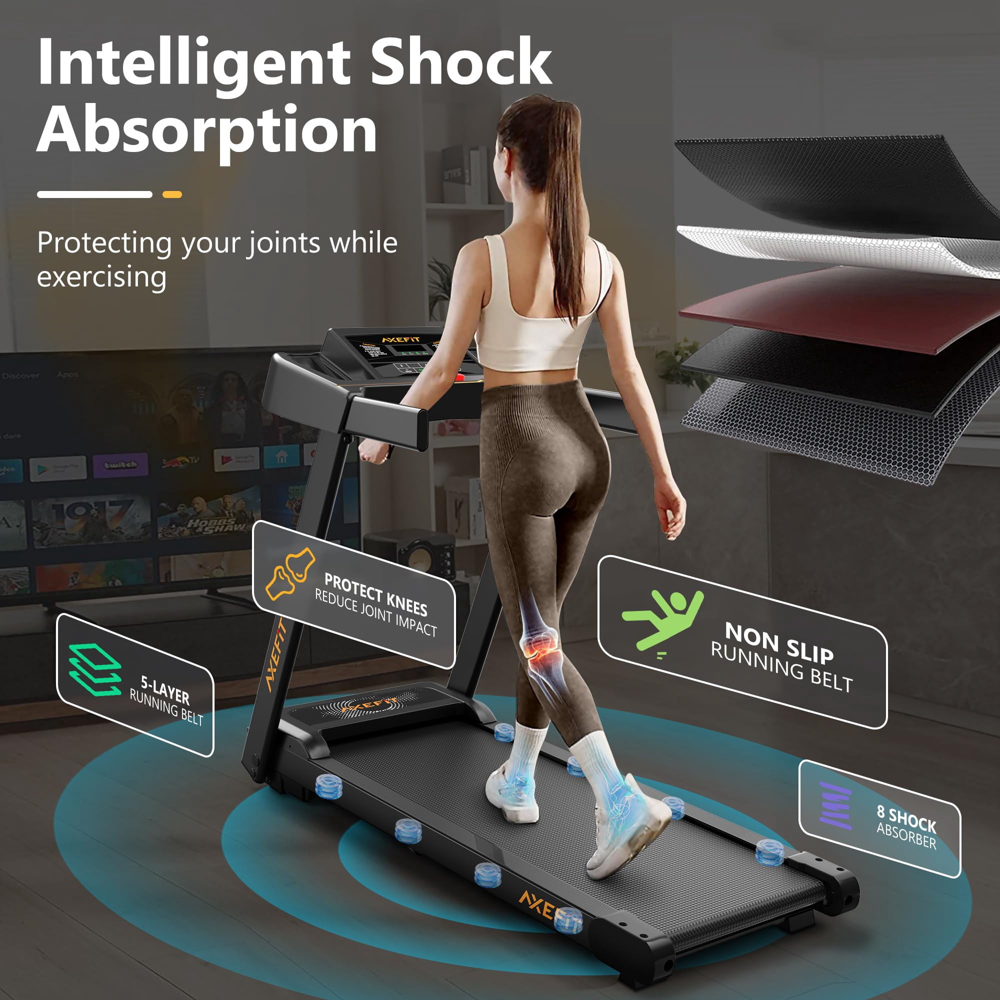 Primy Treadmill with Incline, Folding Treadmills for Home, 300LBS Capacity Portable Incline Treadmill, 2.5HP Low-Noise Treadmills LED Display for Walking Jogging Running, Running Machine