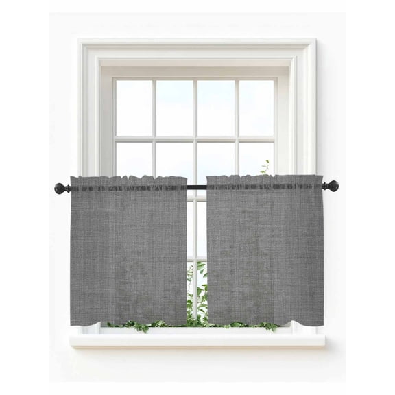 Vintage Dark Gray Tier Curtains 36 Inch Length,Sheer Curtains for Bedroom Living Room Window Farmhouse Retro Solid Color Linen Texture Kitchen Curtains Small Half Window Drapes 27.5"x36" 2 Panels
