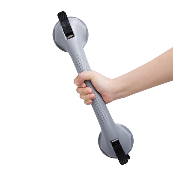 16” Strong Suction Cup Grab Bars for Shower – No Drilling, Removable Shower Handles for Elderly Suction, Heavy Duty Bathroom Safety Grab Bar for Seniors, Waterproof Grey (Fits Shower Chair Stool)