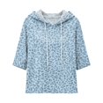 thumbnail image 4 of Zorvxlyn Leopard Print Hoodie Women Loose Batwing 3/4 Sleeve Drawstring Oversized Sweatshirt Womens Fall Winter Drop Shoulder Y2k Vintage Trendy Women's Pullover Sweaters, 4 of 7