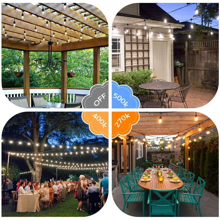 2-Pack 3 Color Dimmable LED Outdoor String Lights for Patio with