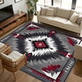 thumbnail image 2 of 6x9 Area Rugs, Boho Red Grey Non-Skid Rubber Backing Large Rectangle Rugs - Living Room Bedroom Home Office, Geometric Southwestern Retro Ethnic Indoor Floor Mat Carpets Washable Rug, 2 of 9