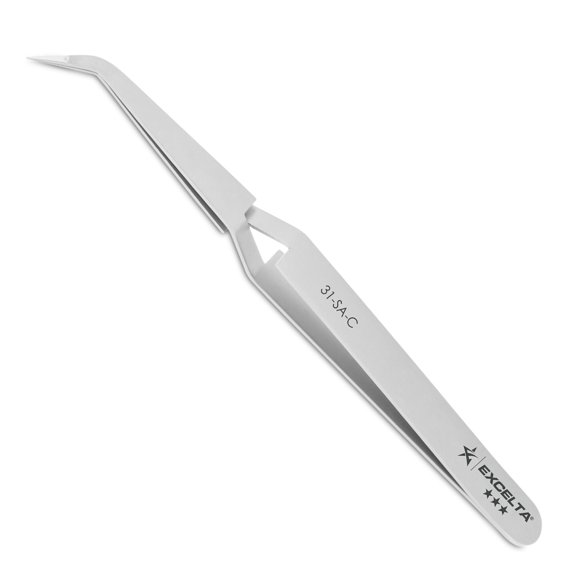 Excelta Pinces de Précision 31-SA-C Inverse Action, Acier Inoxydable Conducteur et Antimagnétique avec Embout Courbé Oblique de 45°, Fabriqué en Suisse pour la Fabrication de Bijoux, Réparation de Montres, Soudure, Assemblage Microélectronique