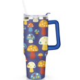 thumbnail image 2 of 40oz Mushrooms Seamless Pattern Blue Orange Stainless Steel Flip Straw Tumbler Spill Proof Travel Cup Double Wall Vacuum Insulated Coffee Mug with Top Handle, 2 of 6