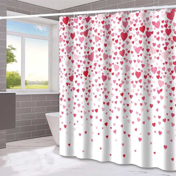 KCEHTA Valentines Day Shower Curtain, Valentines Shower Curtain, Valentine Heart Shower Curtain with Hooks, Valentines Day Decor, Cute Shower Curtain for Bathroom Decor