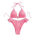 thumbnail image 5 of VNKIDY Womens Gingham Print Triangle Halter Bikini Set With Ruffled Shell Charm Detail High Cut Ruffled Bottom For Beach Days Pool Parties Summer Vacations Cæ¬§æ´²æ¸¸Swimwear, 5 of 5